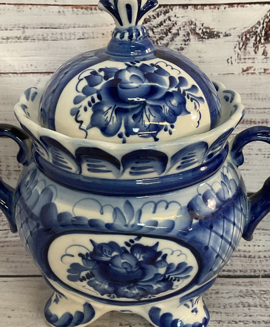 Reginina Vintage Cobalt Russian Gzhel Porcelain Candy Dish Blue White