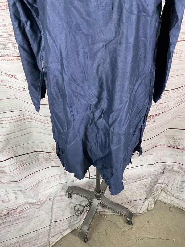 NEW Fabindia Shirt Men's Kurta Long Slim Fit Khadi 1/4 Button Blue Size 36