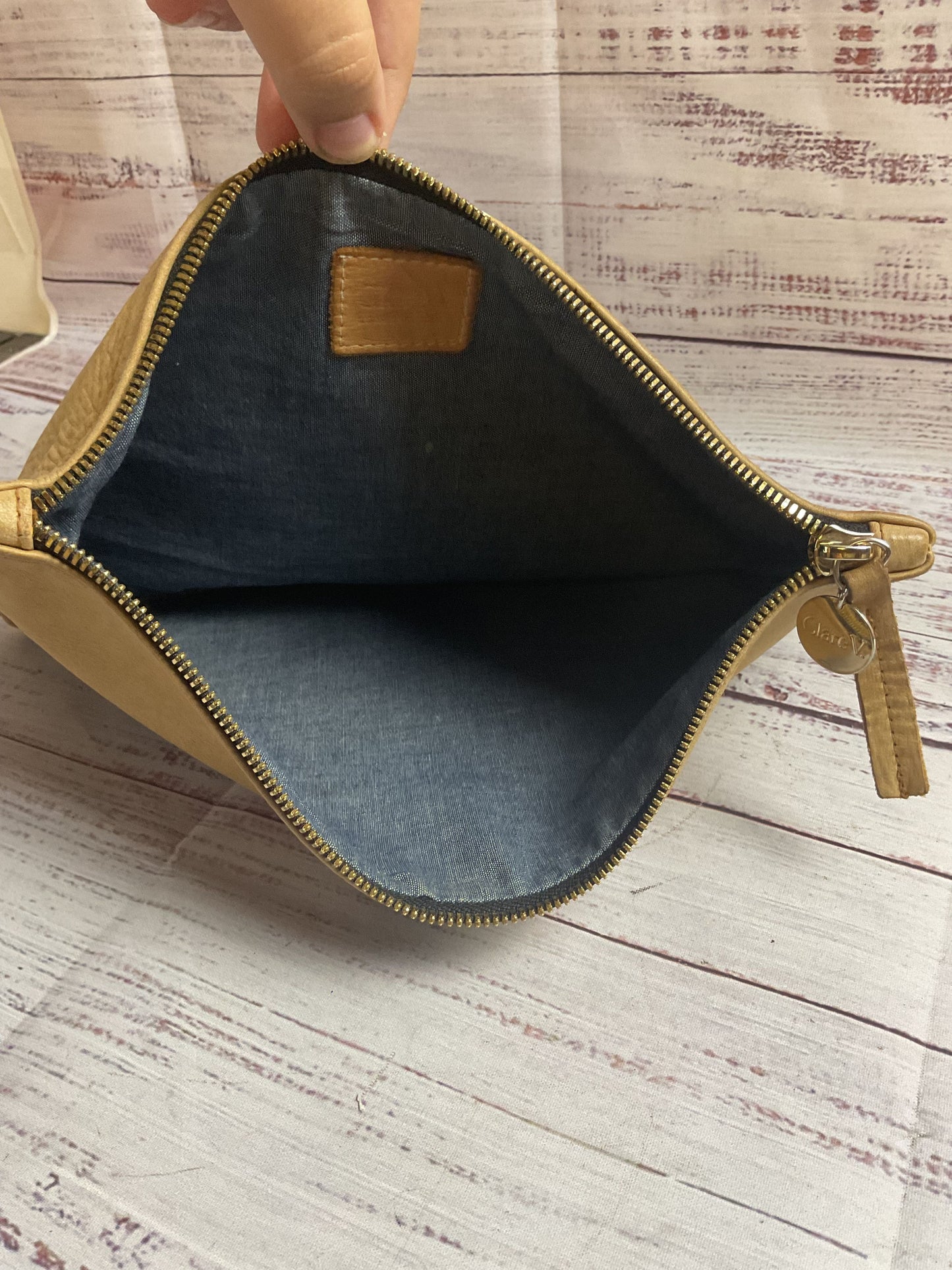 Clare V. Beige Striped Leather Pouch