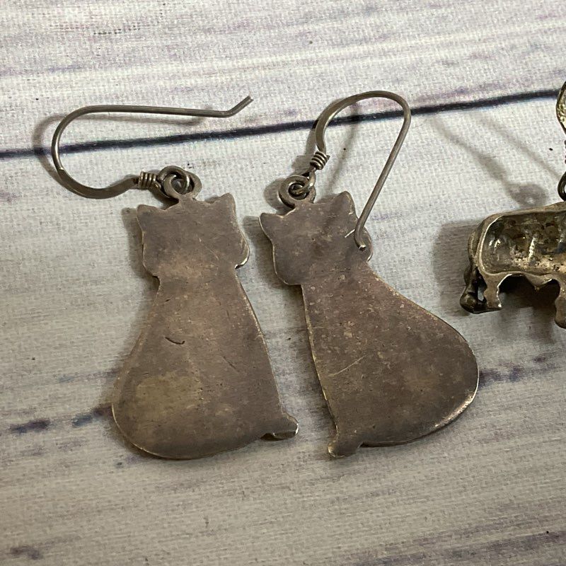 VTG. Sterling Silver Cat & Buffalo Earrings- 12.05g