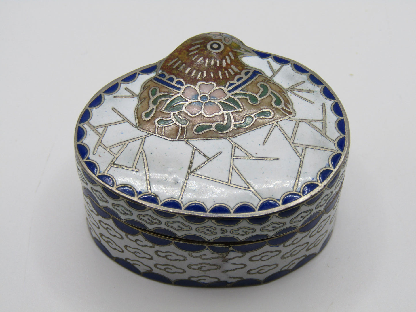 Vintage Handcrafted Cloisonne Enamel Floral Bird Motif Pill Box