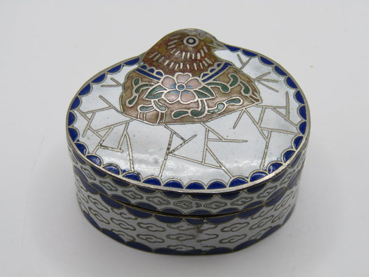 Vintage Handcrafted Cloisonne Enamel Floral Bird Motif Pill Box