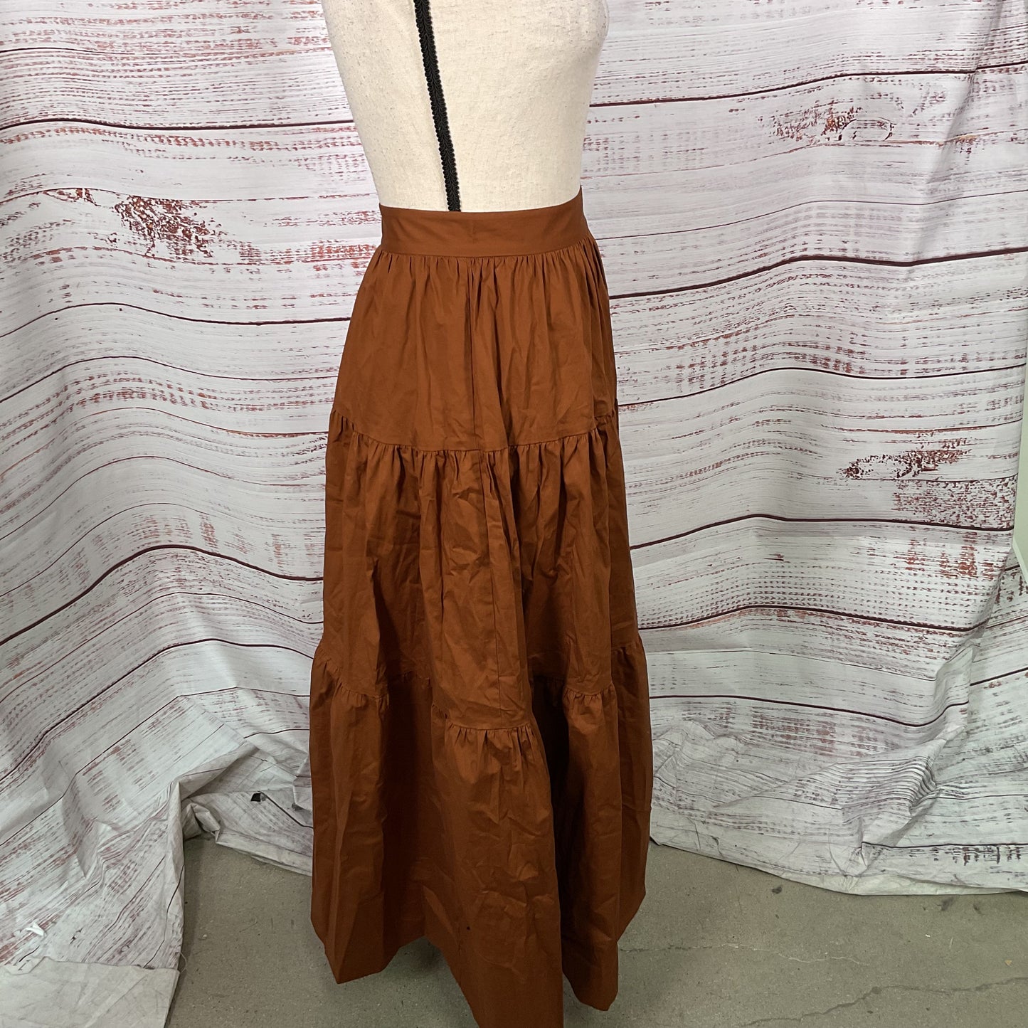 STAUD Women's Long Brown Ruffle Tiered Maxi Skirt- SZ 0