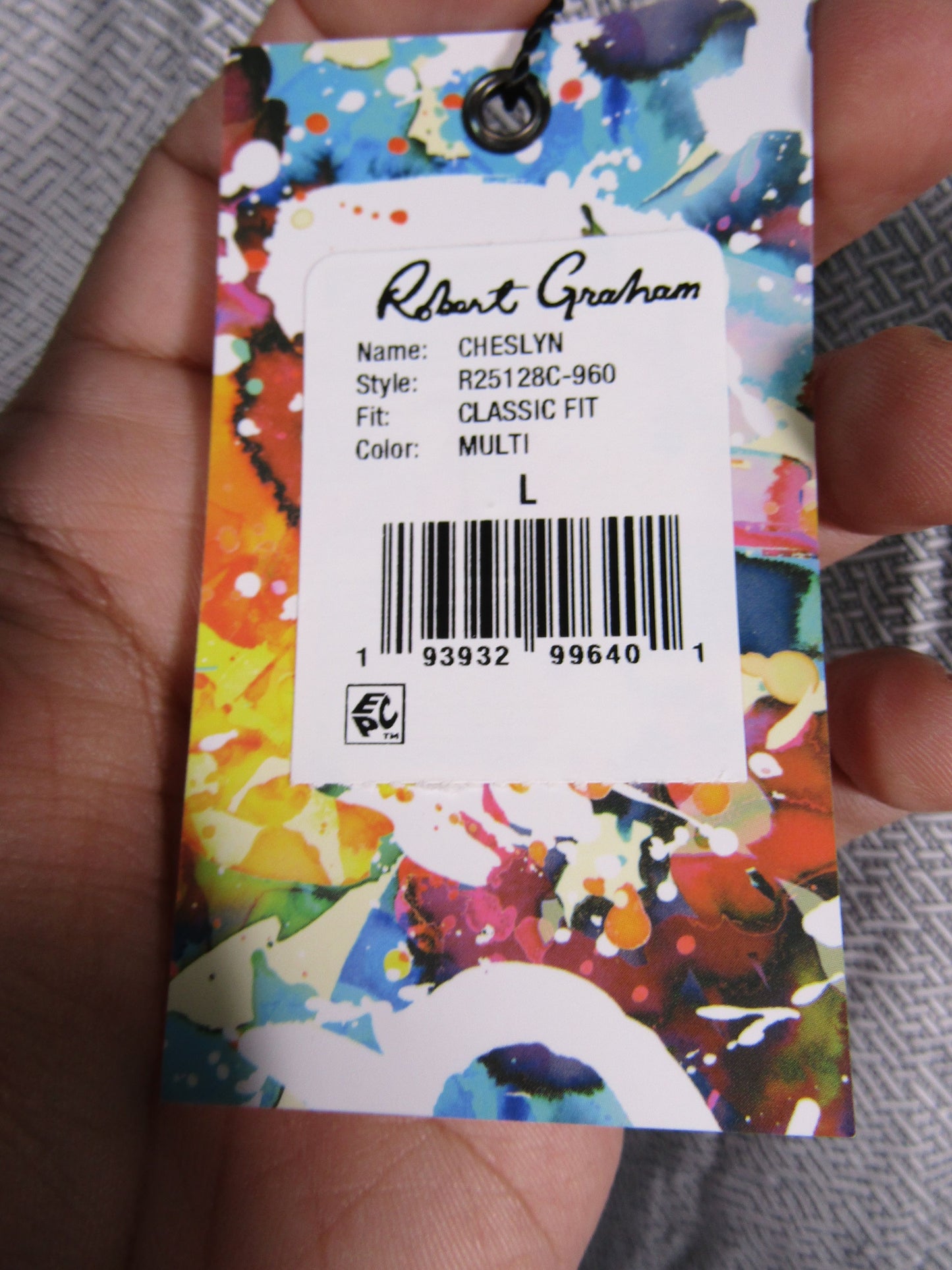Robert Graham Cheslyn Men's White Geometric Print Long Sleeve Shirt Size L