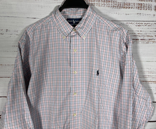 Vintage 1990's Ralph Lauren Men's Multi-Color Gingham Button Down Shirt