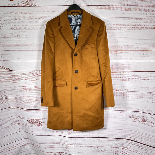 Ted Baker Camel Brown Wool 3 Button Overcoat - Size 38R