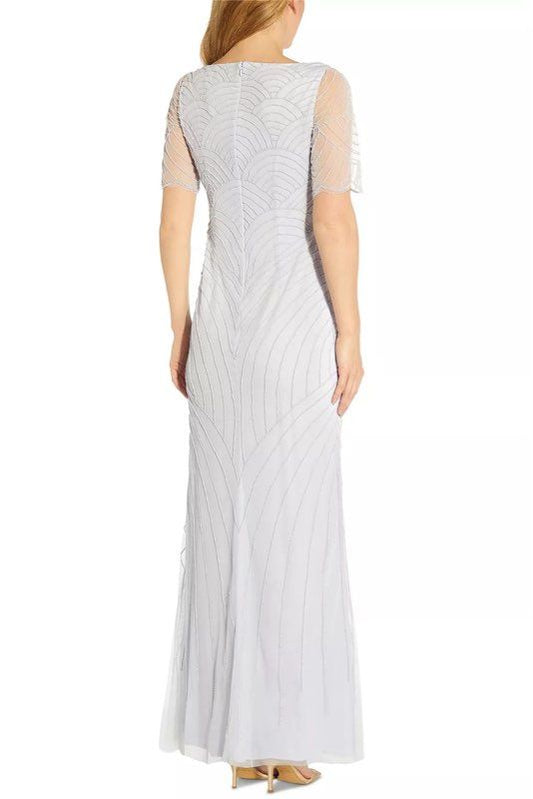 NWT Adrianna Papell Light Blue Beaded Long Gown Size 6 Retail $329