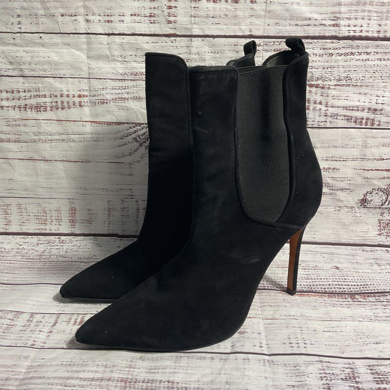 Schutz Basia Black Velvet Stiletto Heel Booties Women's Size 10 B