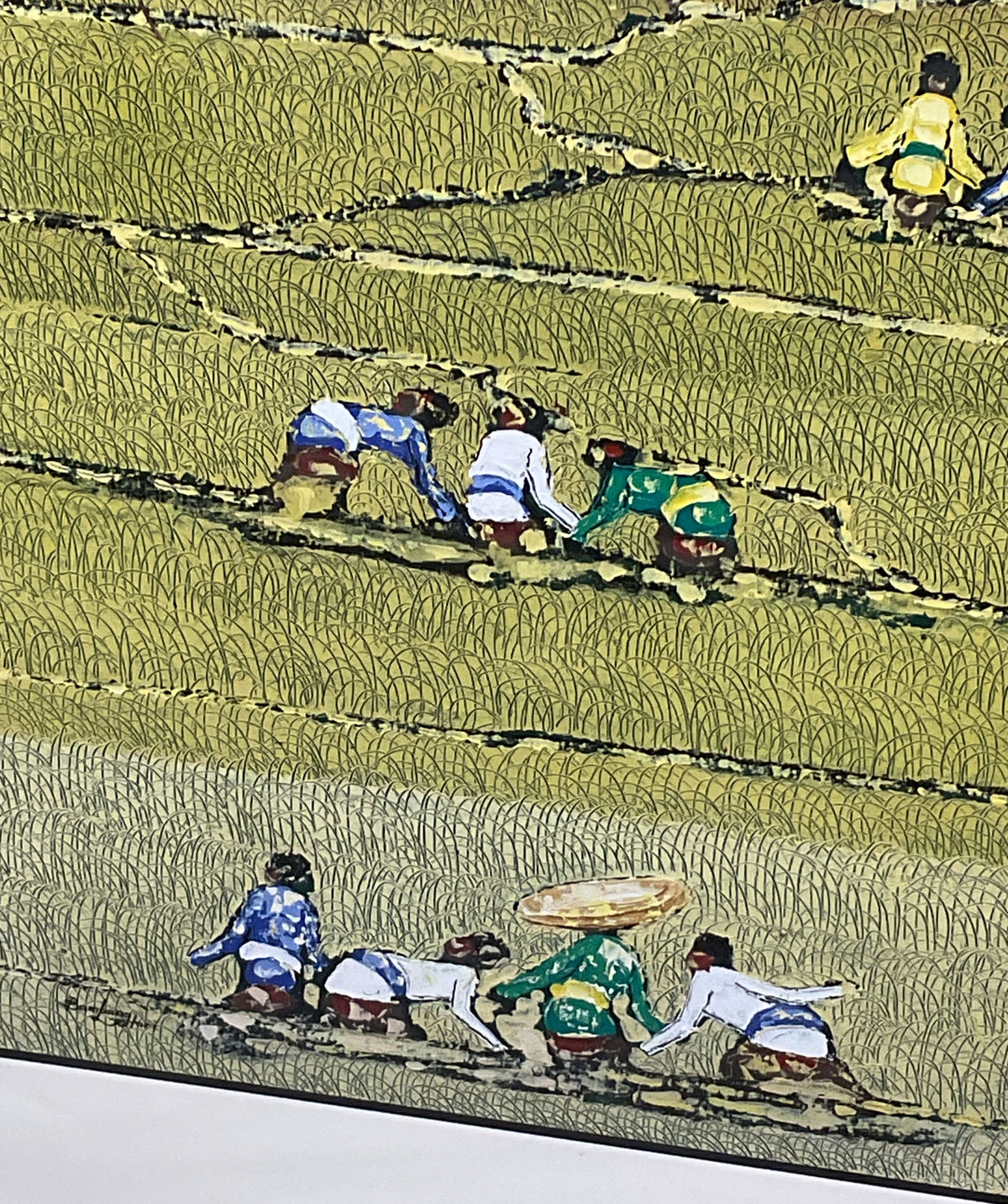 Indonesian Farmers Working in a Field Painting by Bambang Lestari Signed Framed