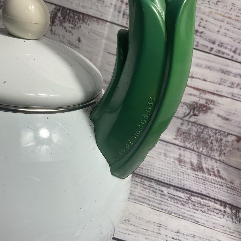 Vintage Via Ancona Hummingbird & Red Tulip Enamel Whistling Kettle Teapot