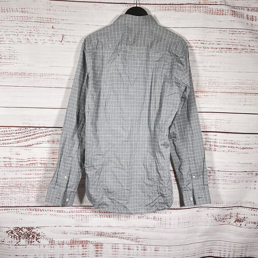 Theory Sylvain Oxford Trim Fit Grid Sport Button Up Long Sleeve Shirt Size M New