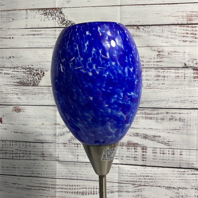 VTG. Mid-Century 22" Underwriter Laboratories Blue Art Deco Glass Table Lamp