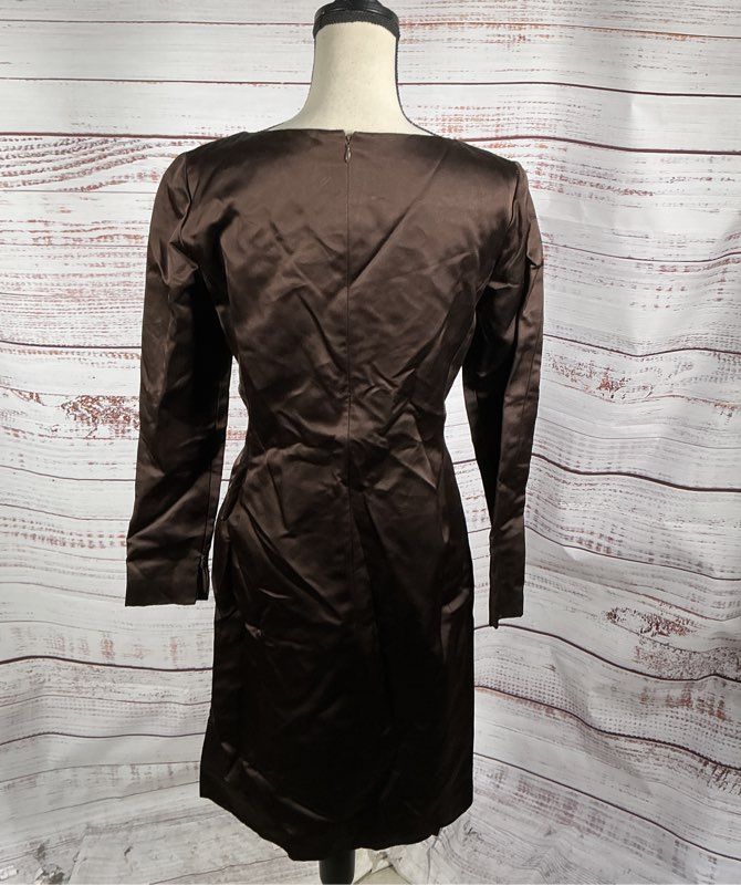 Women's Oscar De La Renta Brown Satiny Fitted Dress Size 8