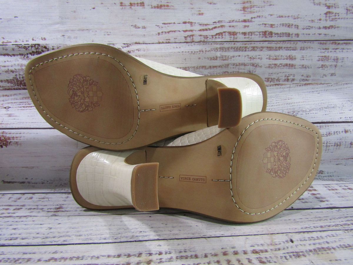 Vince Camuto Mershid Women's Swan White Croc Embossed Leather Mule Sandals 10