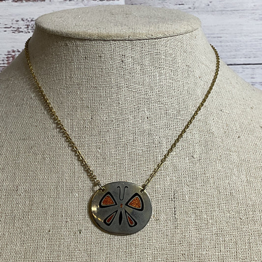 VTG. DE PASILLE-SYLVESTRE Two Tone Butterfly Pendant 14" Necklace
