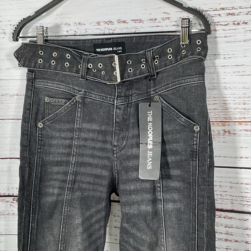 NWT KOOPLES Women's Black Paneled Belted Jeans- SZ 28